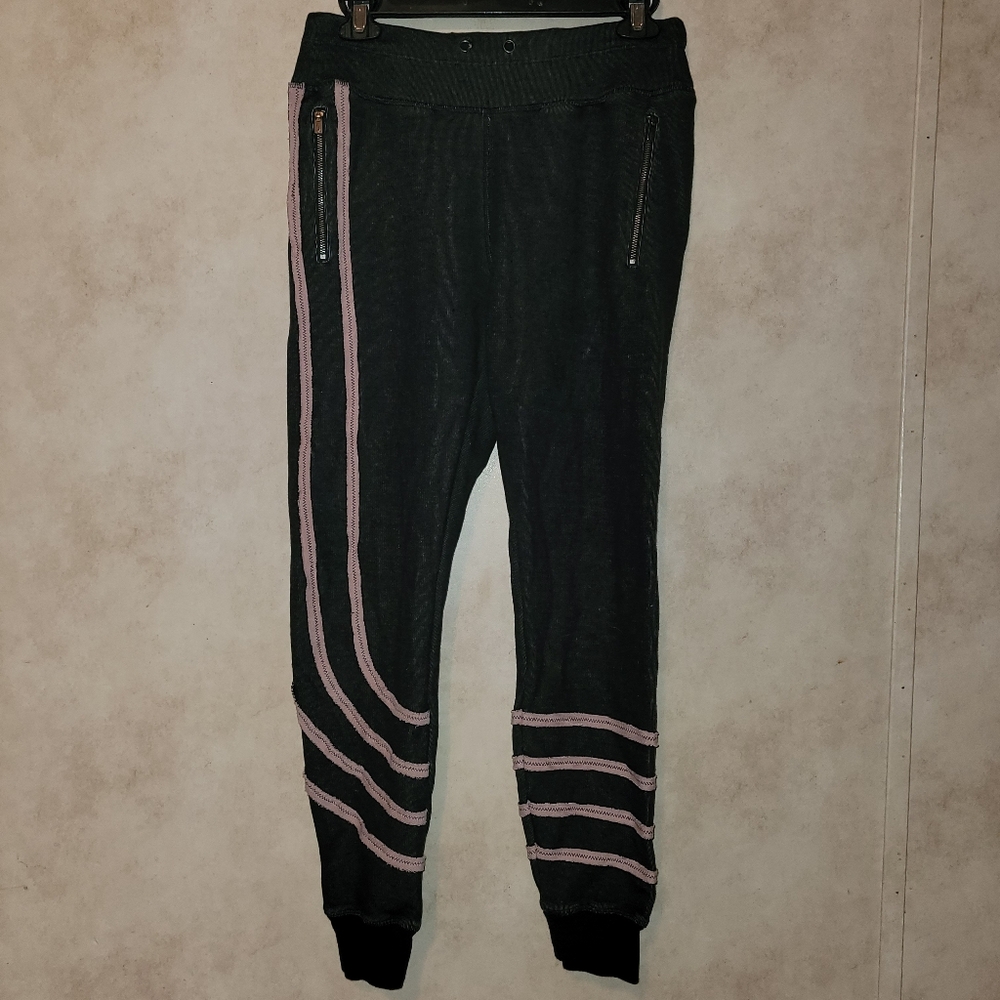 Free People FP Movement Joggers Women XS TP Black Pink Stripe Pants Pull On